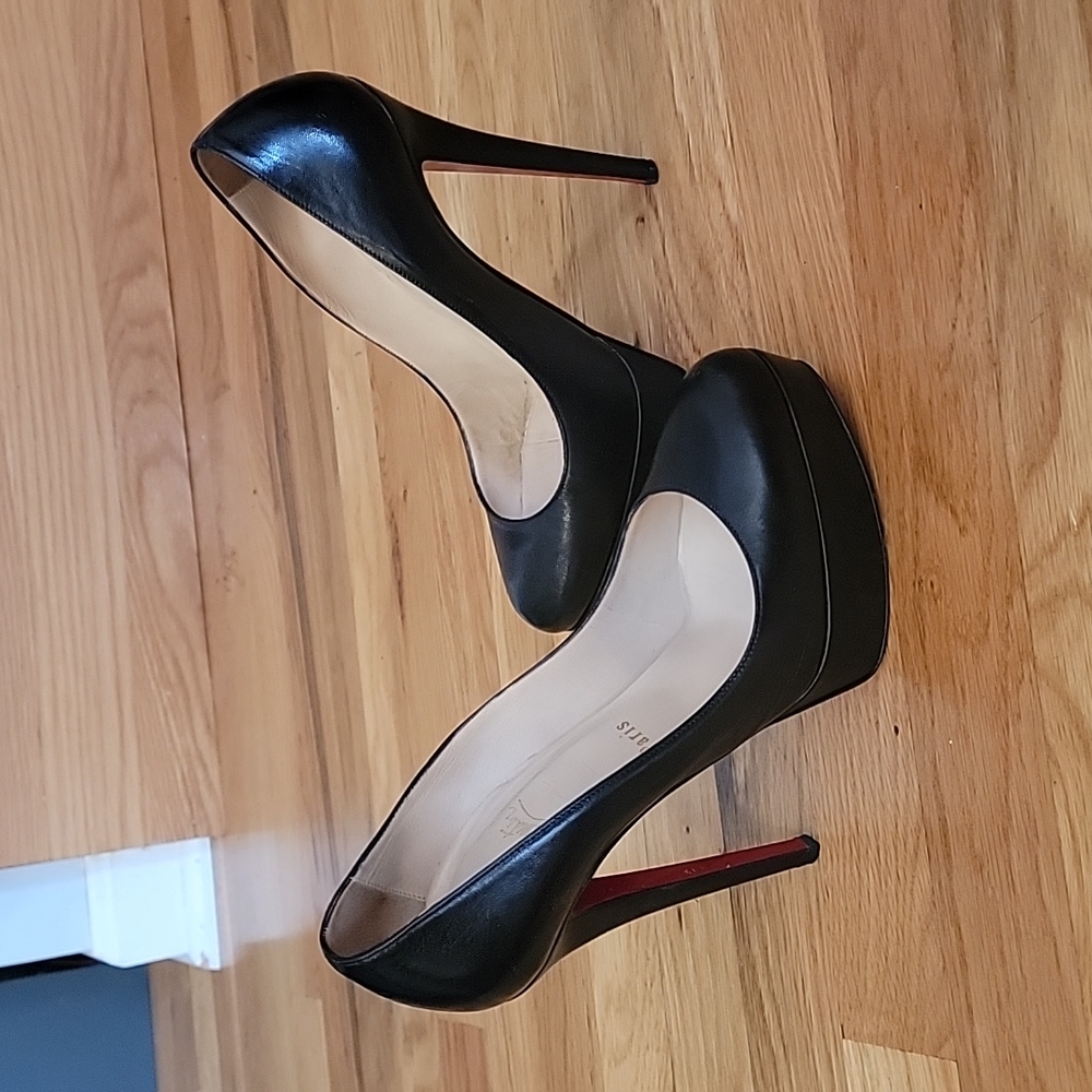 INC CHRISTIAN LOUBOUTIN ⚫️ kid  leather "Bianca" 140 black  sz 36.5, +box - Picture 8 of 12